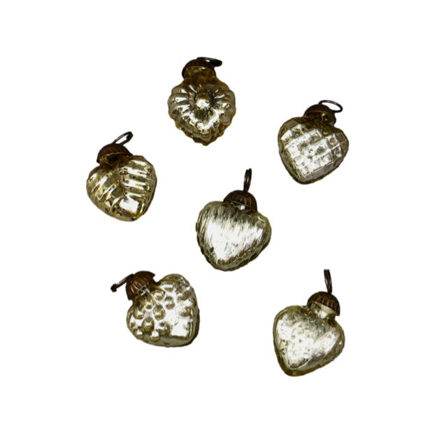 Click here for Miniature ornaments. Photo of 6 mini glass heart ornaments.