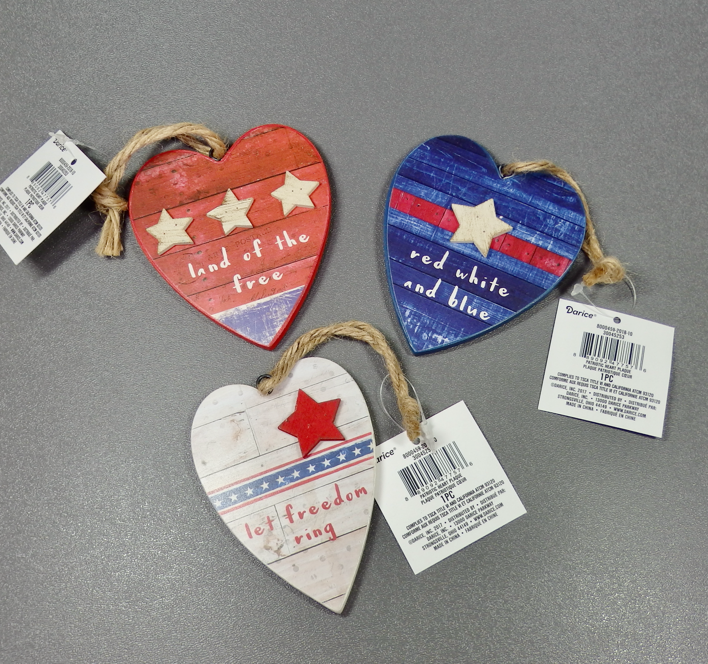 Patriotic Heart Ornament Set of 3-Ornament-Oakview Collectibles