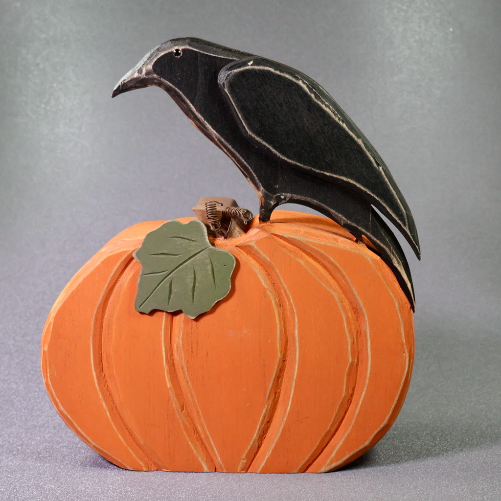 Primitives By Kathy Pumpkin and Crow Chunky Sitter-Shelf Sitter-Oakview Collectibles