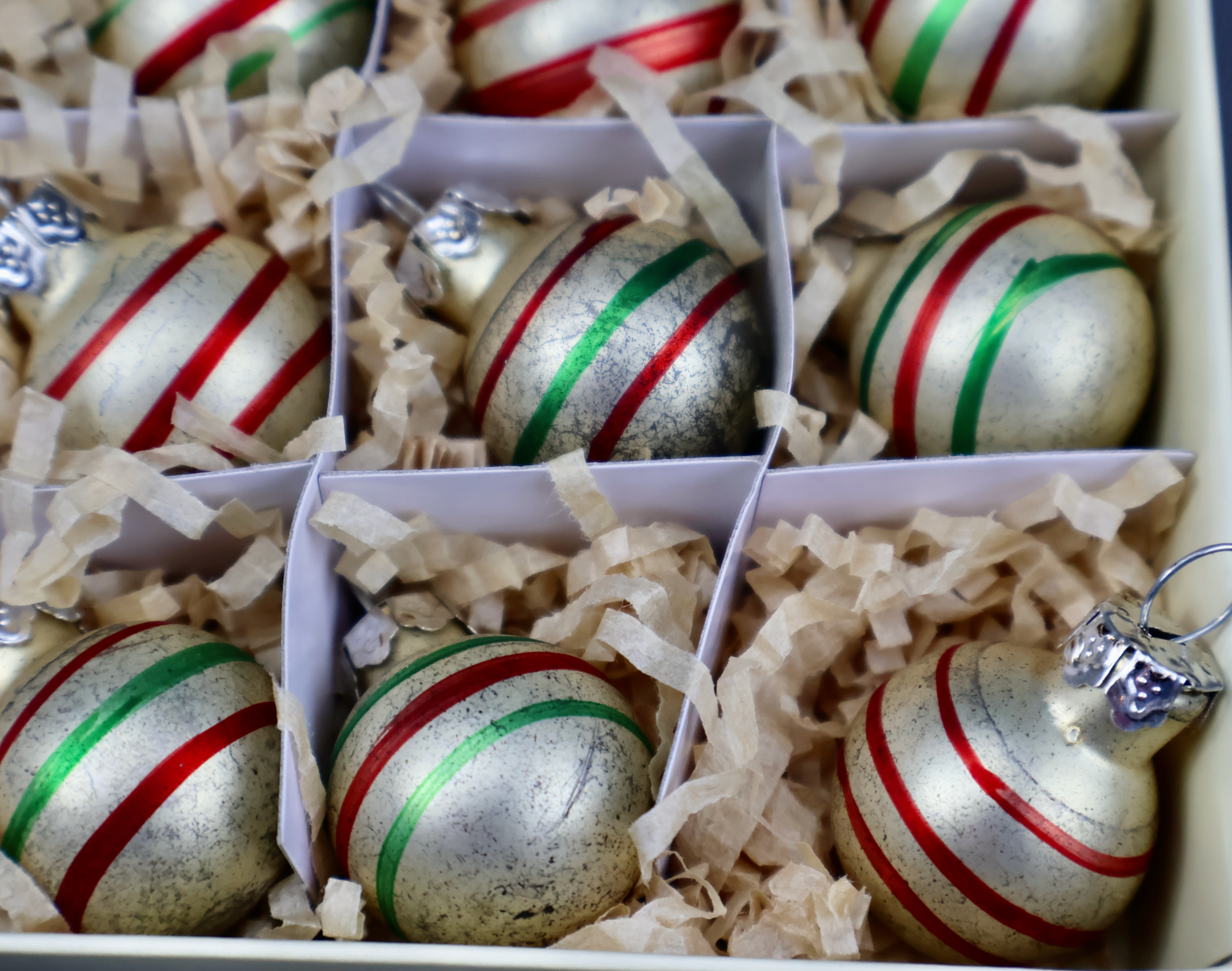 PBK Gold with Red Green Stripes Miniature Ball Ornament Set of 12-Ornament-Oakview Collectibles