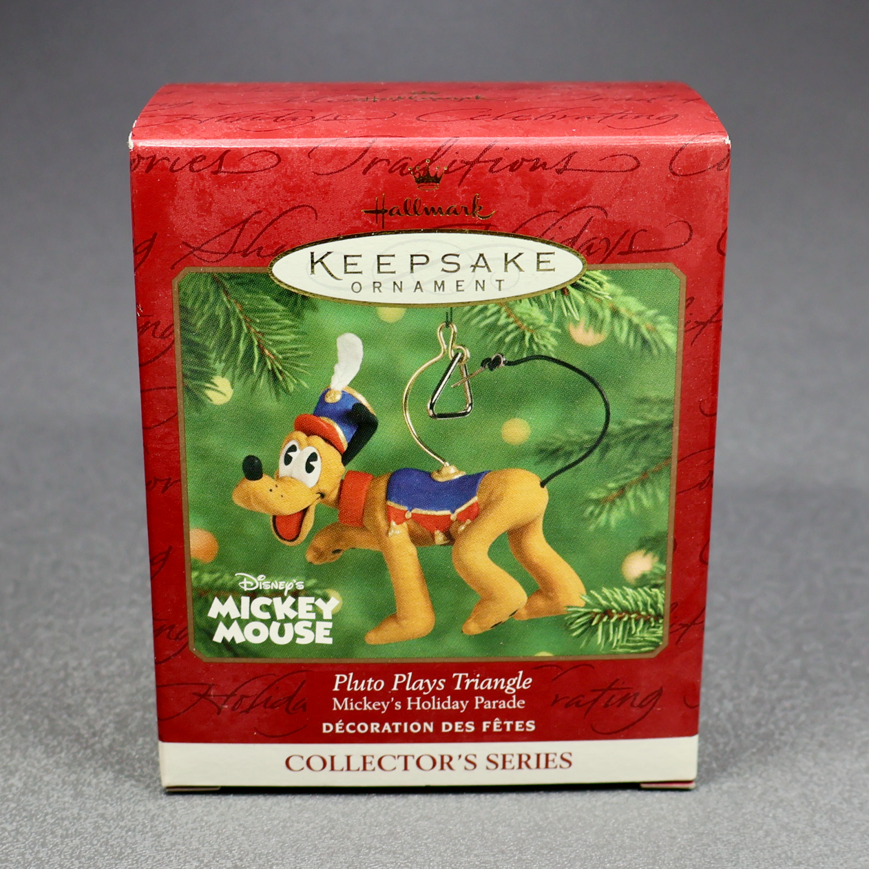 Hallmark 2001 Mickeys Holiday Parade #5 Pluto Plays Triangle-Ornament-Oakview Collectibles