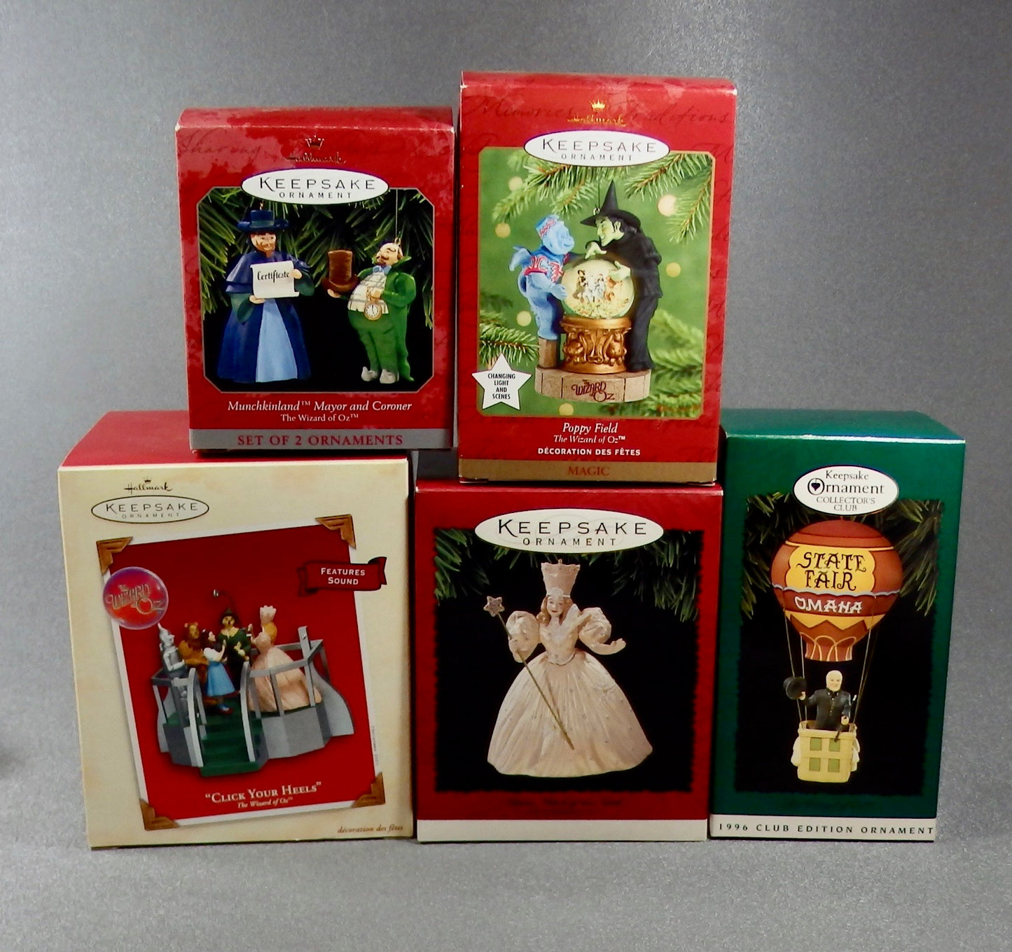 Hallmark Wizard of Oz Lot of 5 Poppy Fields Click Your Heels Glinda Mayor Balloon-Ornament-Oakview Collectibles