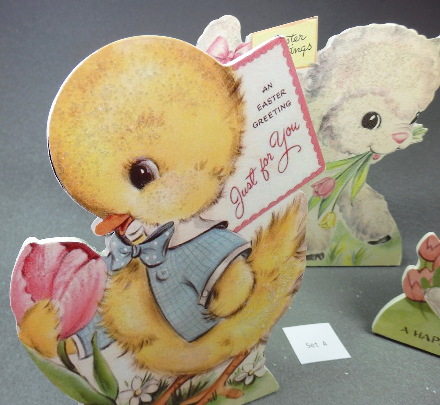 Bethany Lowe Easter Bunny Lamb Chick Sweet Pastel Dummy Board Set/3-Oakview Collectibles