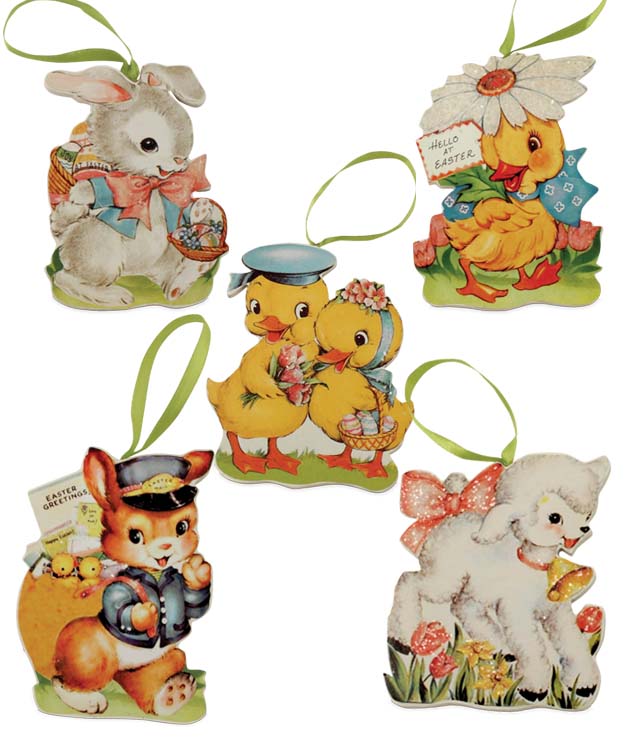Bethany Lowe Retro Easter Die Cut Ornament Set of 5-Ornament-Oakview Collectibles