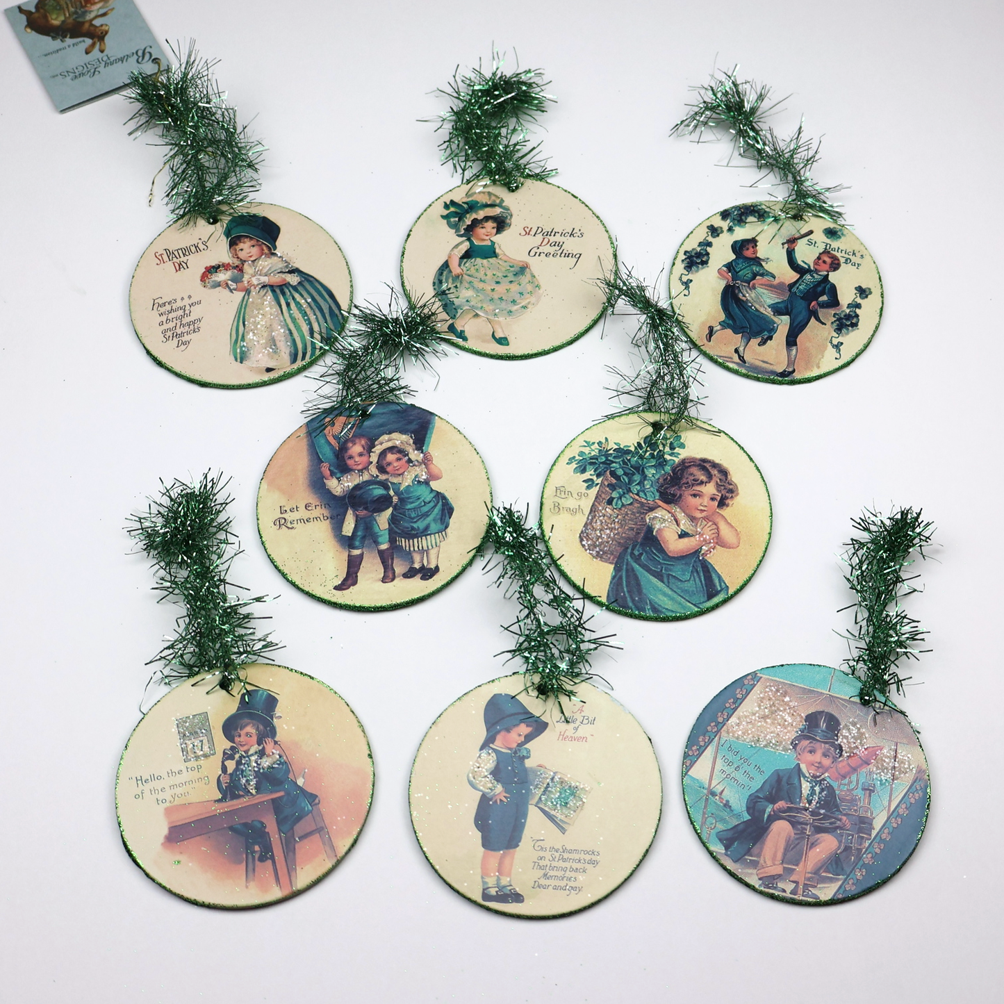 Bethany Lowe St Patricks Day Disc Ornaments Set of 8-Ornament-Oakview Collectibles