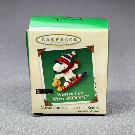 Hallmark 2002 Winter Fun with Snoopy #5 Snowboarding - Miniature - SDB-Ornament-Oakview Collectibles