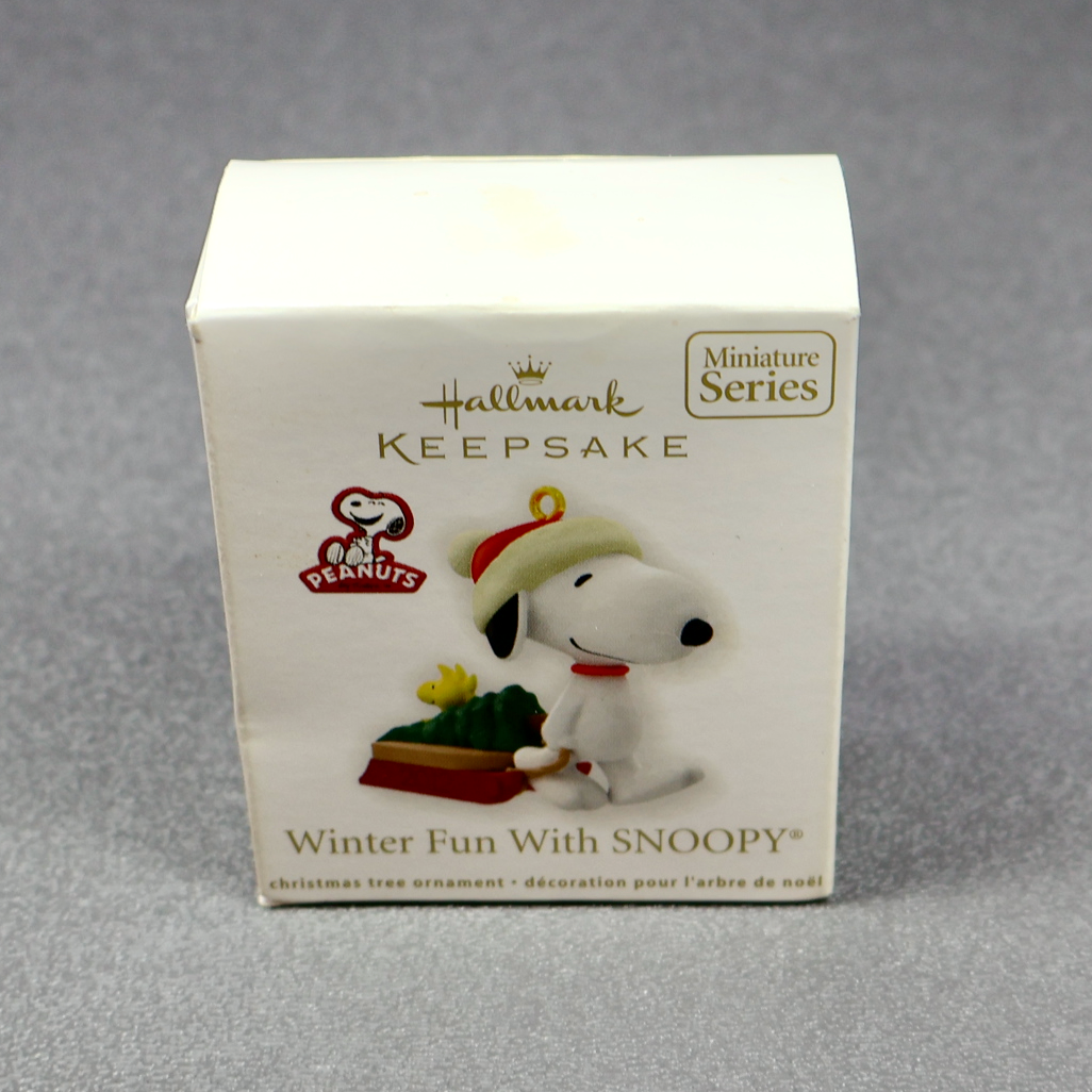 Hallmark 2012 Winter Fun with Snoopy #15 Tree on Sled - Miniature-Ornament-Oakview Collectibles