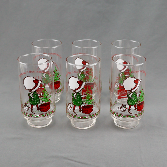 Holly Hobbie Coca-Cola Christmas Glasses Set of 6-Glassware-Oakview Collectibles