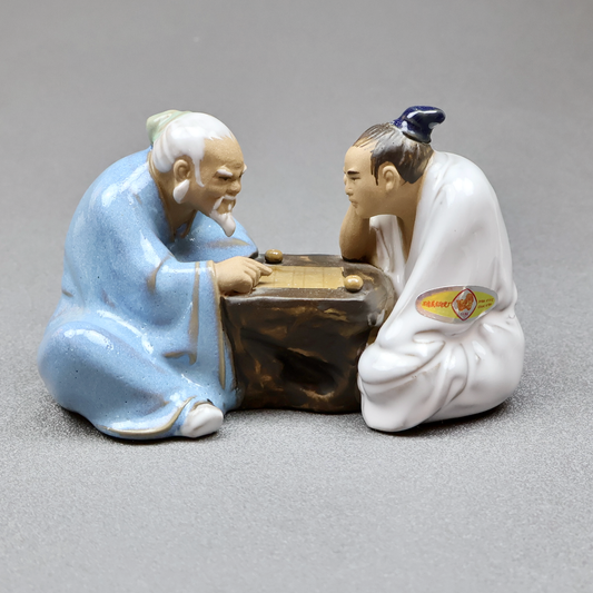 Shiwan Chinese Mudman Figurine Men Playing Board Game-Figurine-Oakview Collectibles