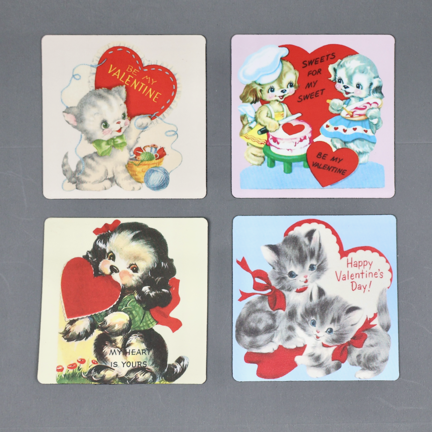 Valentines Day Vintage Style Kittens and Puppies 3x3 Magnet Set of 4-Magnet-Oakview Collectibles