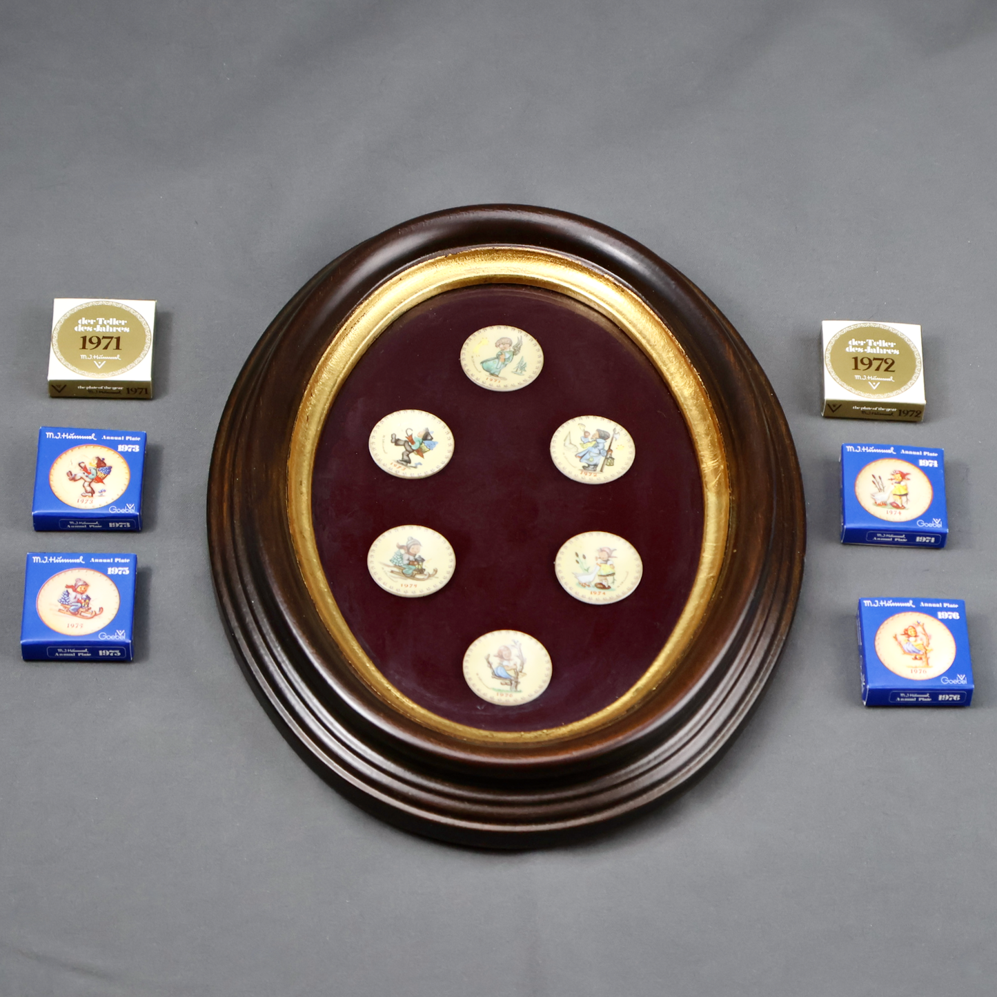 MI Hummel Miniature 1 inch Plate Collection Set of 6 in Frame-Wall Decor-Oakview Collectibles