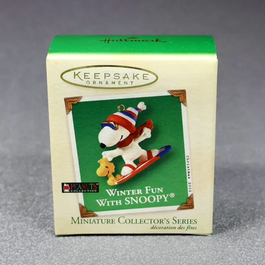 Hallmark 2002 Winter Fun with Snoopy #5 Snowboarding - Miniature-Ornament-Oakview Collectibles