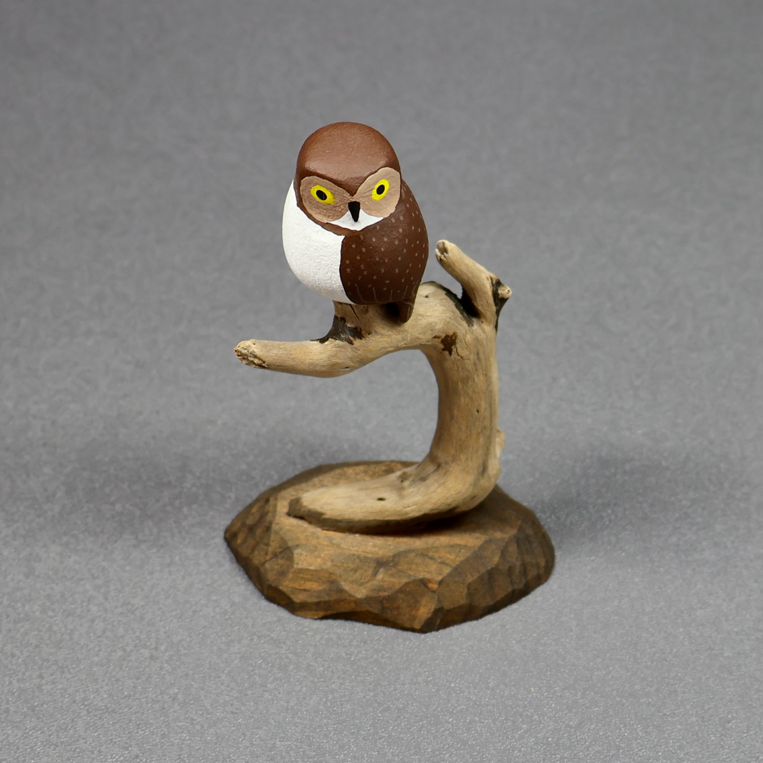 Carved Wooden Owl Miniature Figurine-Figurine-Oakview Collectibles