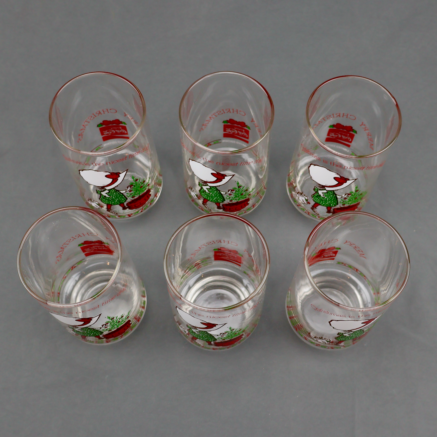 Holly Hobbie Coca-Cola Christmas Glasses Set of 6-Glassware-Oakview Collectibles