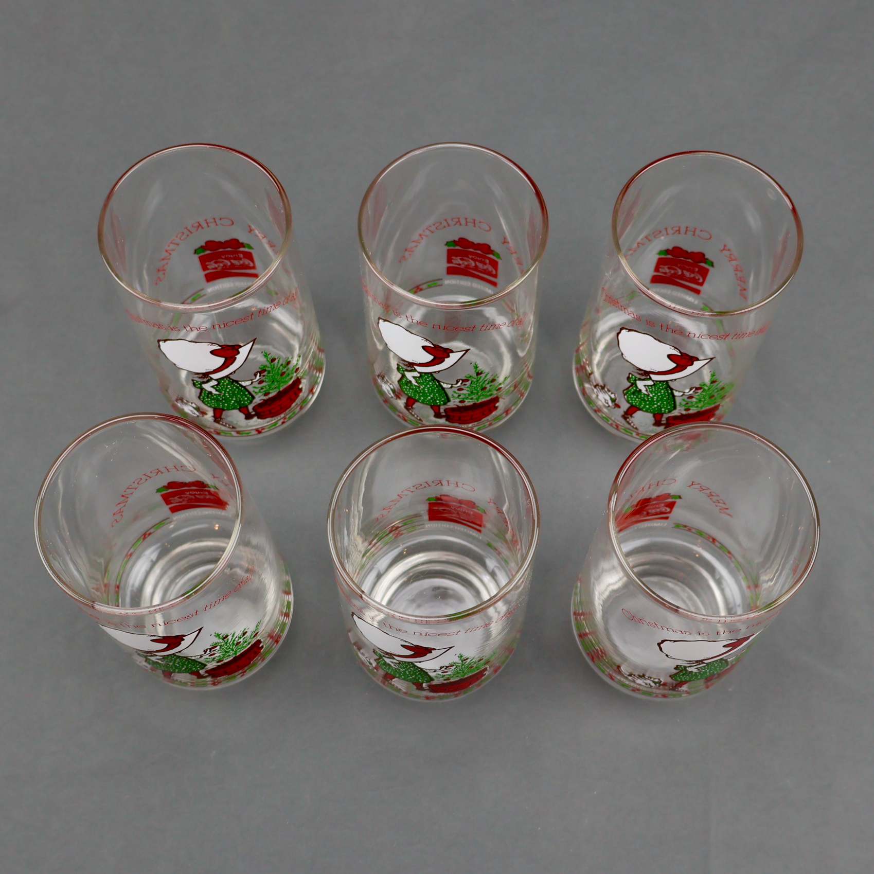 Holly Hobbie Coca-Cola Christmas Glasses Set of 6-Glassware-Oakview Collectibles