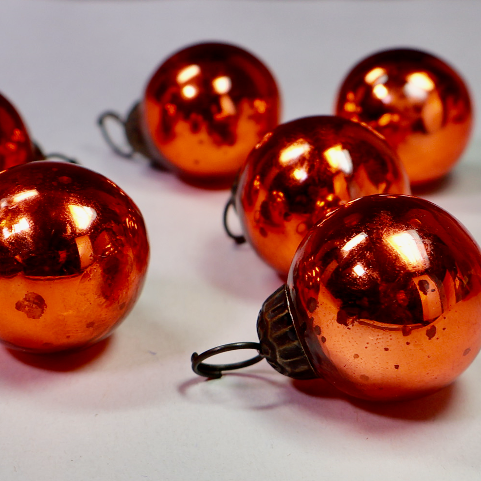 Orange Mercury Glass Style Miniature Ornaments Set of 6-Ornament-Oakview Collectibles