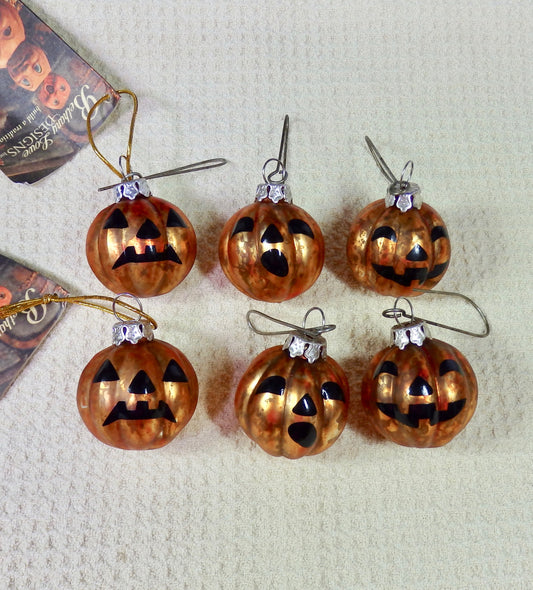 Bethany Lowe Jack O Lantern Pumpkin Glass Ornaments Set of 6 - Halloween-Ornament-Oakview Collectibles