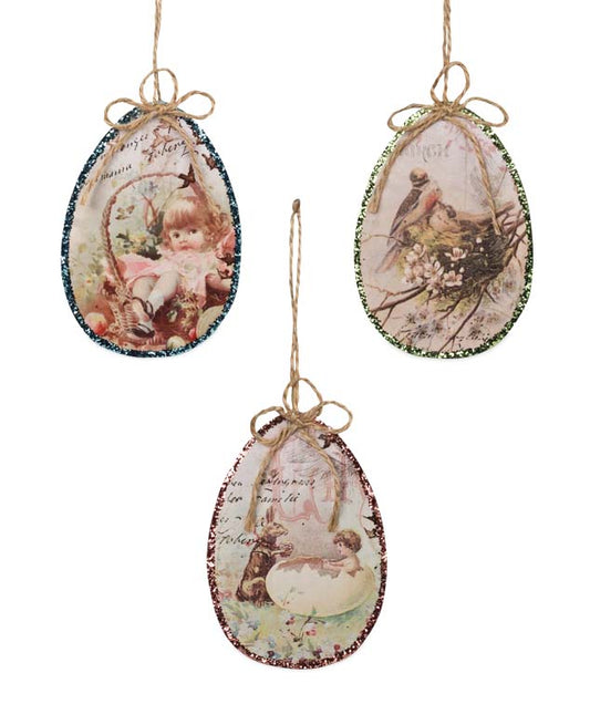 Bethany Lowe Glitter Image Easter Egg Ornament Set of 3-Ornament-Oakview Collectibles