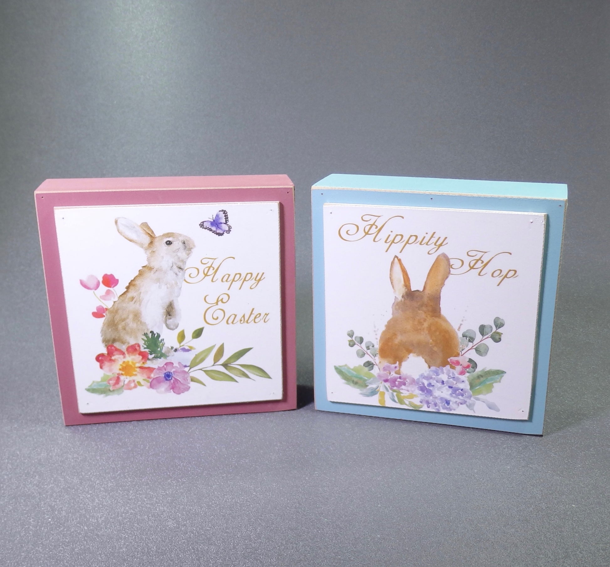 Darice Easter 5 Inch Box Signs Set 0f 2-Shelf Sitter-Oakview Collectibles