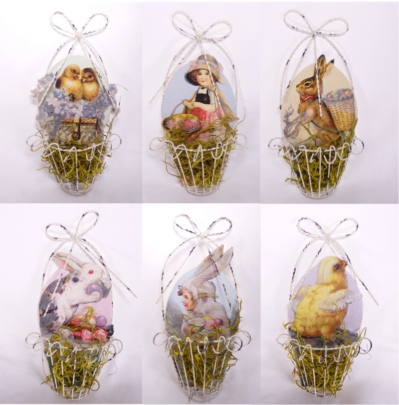 Vintage Style Wire Easter Basket Ornament Set of 6-Ornament-Oakview Collectibles