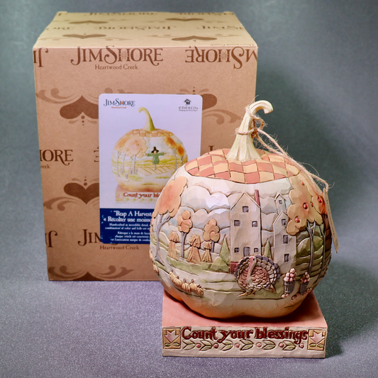 Jim Shore Pumpkin With Scene 6004322 Reap A Harvest of Blessings-Figurine-Oakview Collectibles