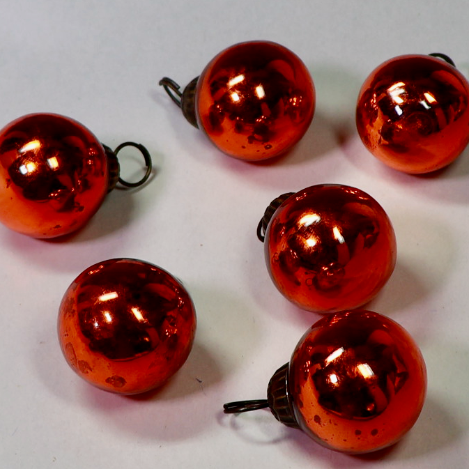 Orange Mercury Glass Style Miniature Ornaments Set of 6-Ornament-Oakview Collectibles