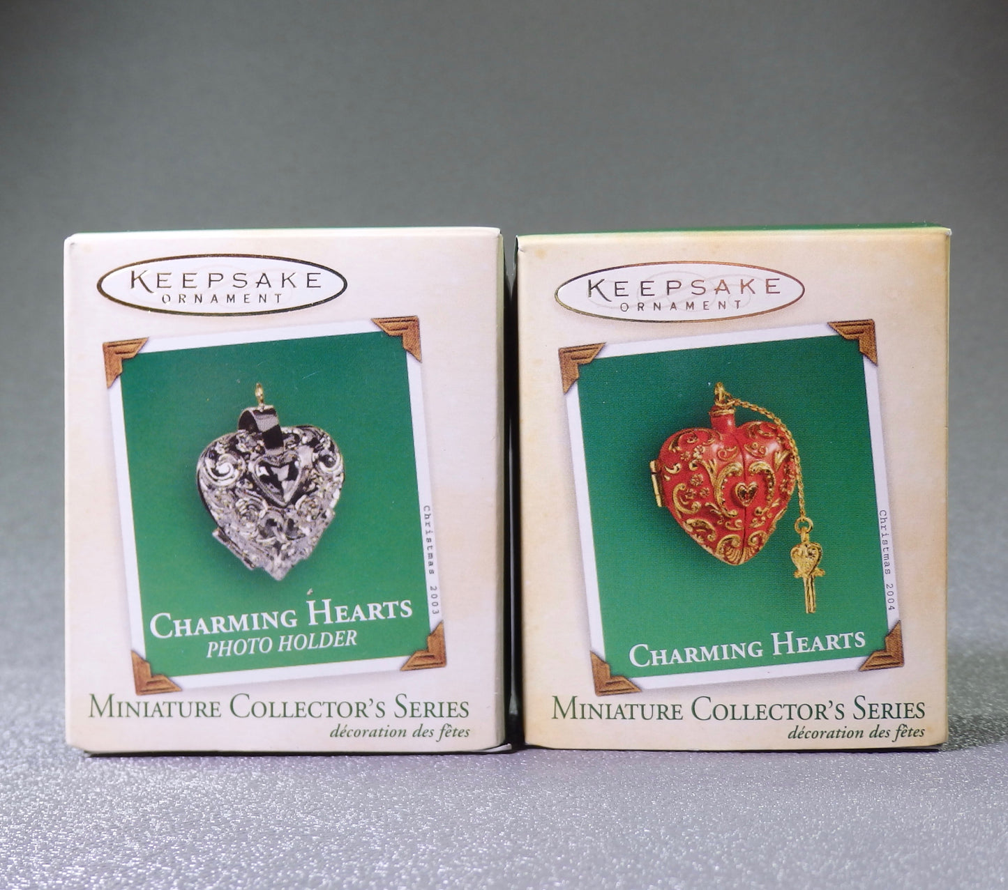 Hallmark 2003 & 2004 Charming Hearts #1 & #2 - Miniature-Ornament-Oakview Collectibles