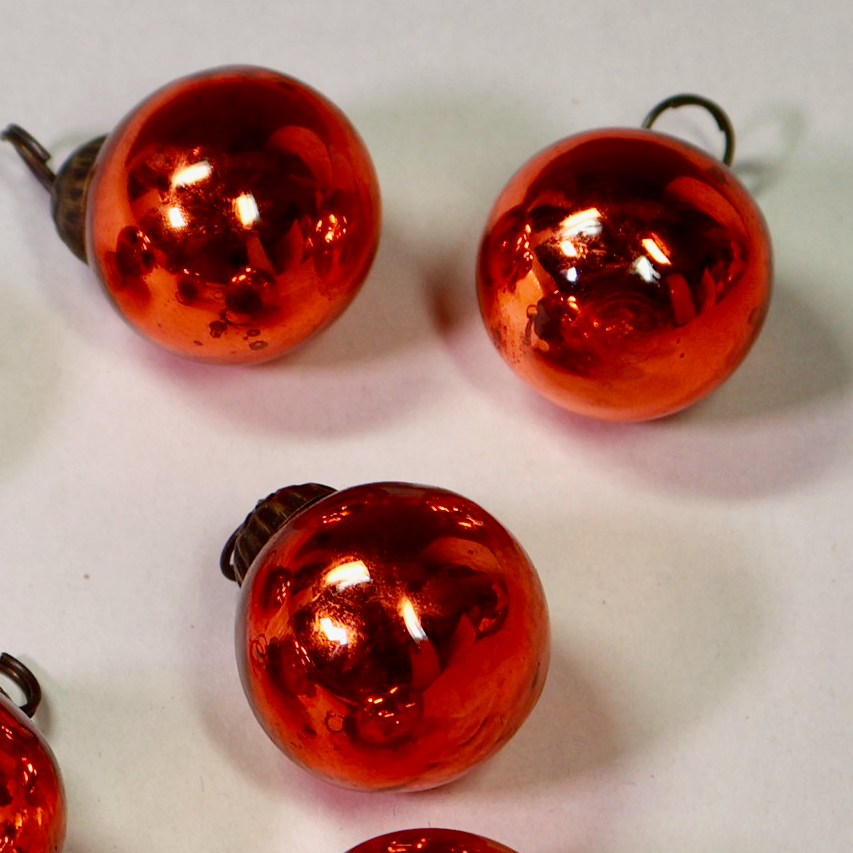 Orange Mercury Glass Style Miniature Ornaments Set of 6-Ornament-Oakview Collectibles