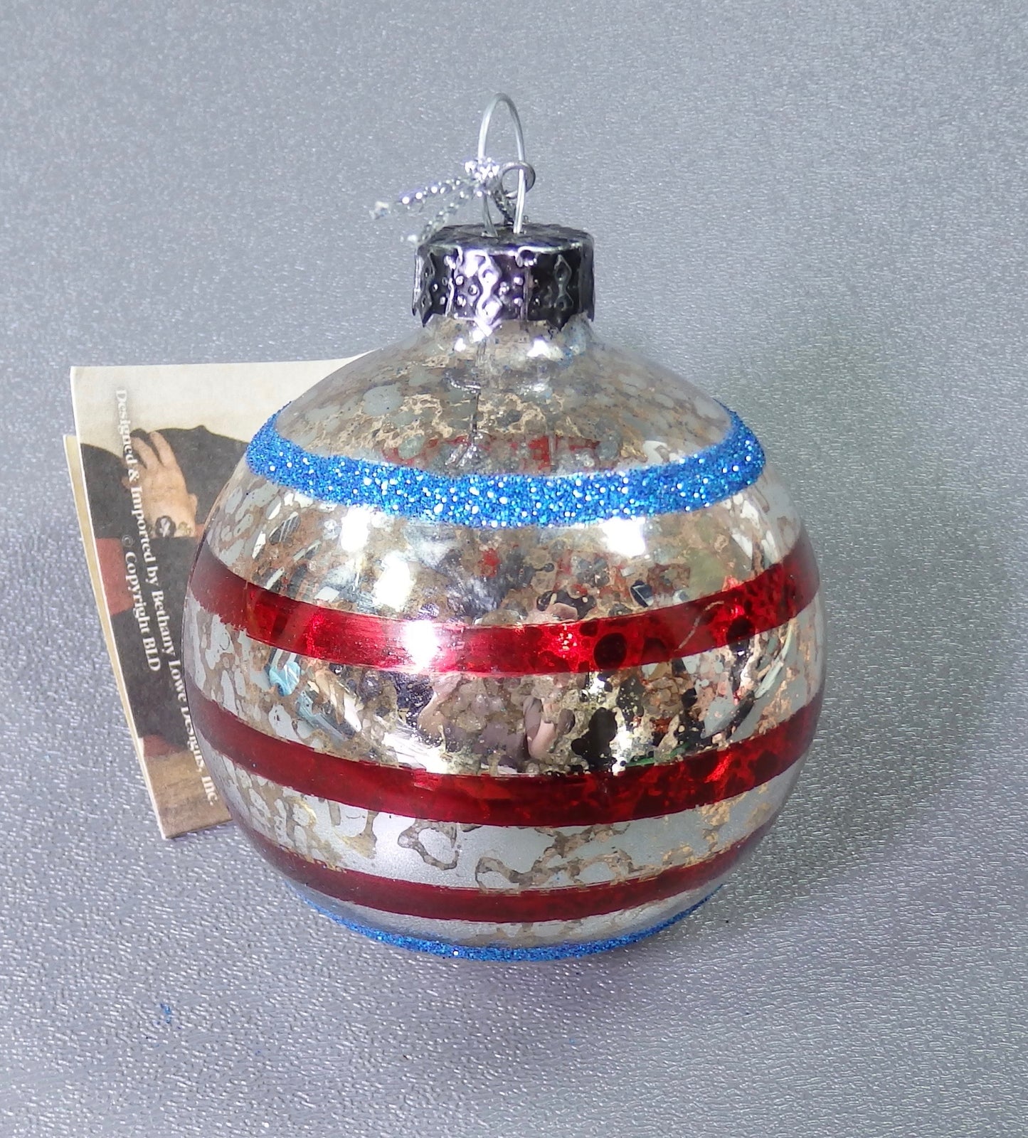 Bethany Lowe Americana Stripe Glass Ball Ornament Set of 3-Ornament-Oakview Collectibles
