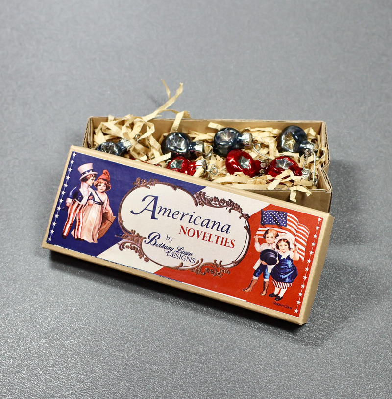 Bethany Lowe Americana Mini Blue Glass Ball Ornaments 8pcs Set A-Ornament-Oakview Collectibles
