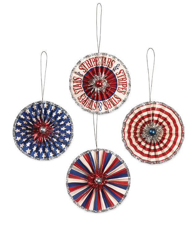Bethany Lowe Americana Rosette Ornament Set of 4-Ornament-Oakview Collectibles