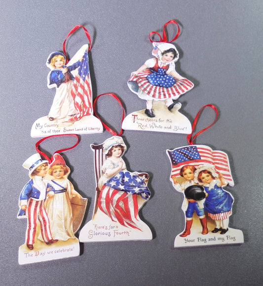 Bethany Lowe Americana Die Cut Patriotic Flag Fourth of July Ornament 5pc Set-Oakview Collectibles