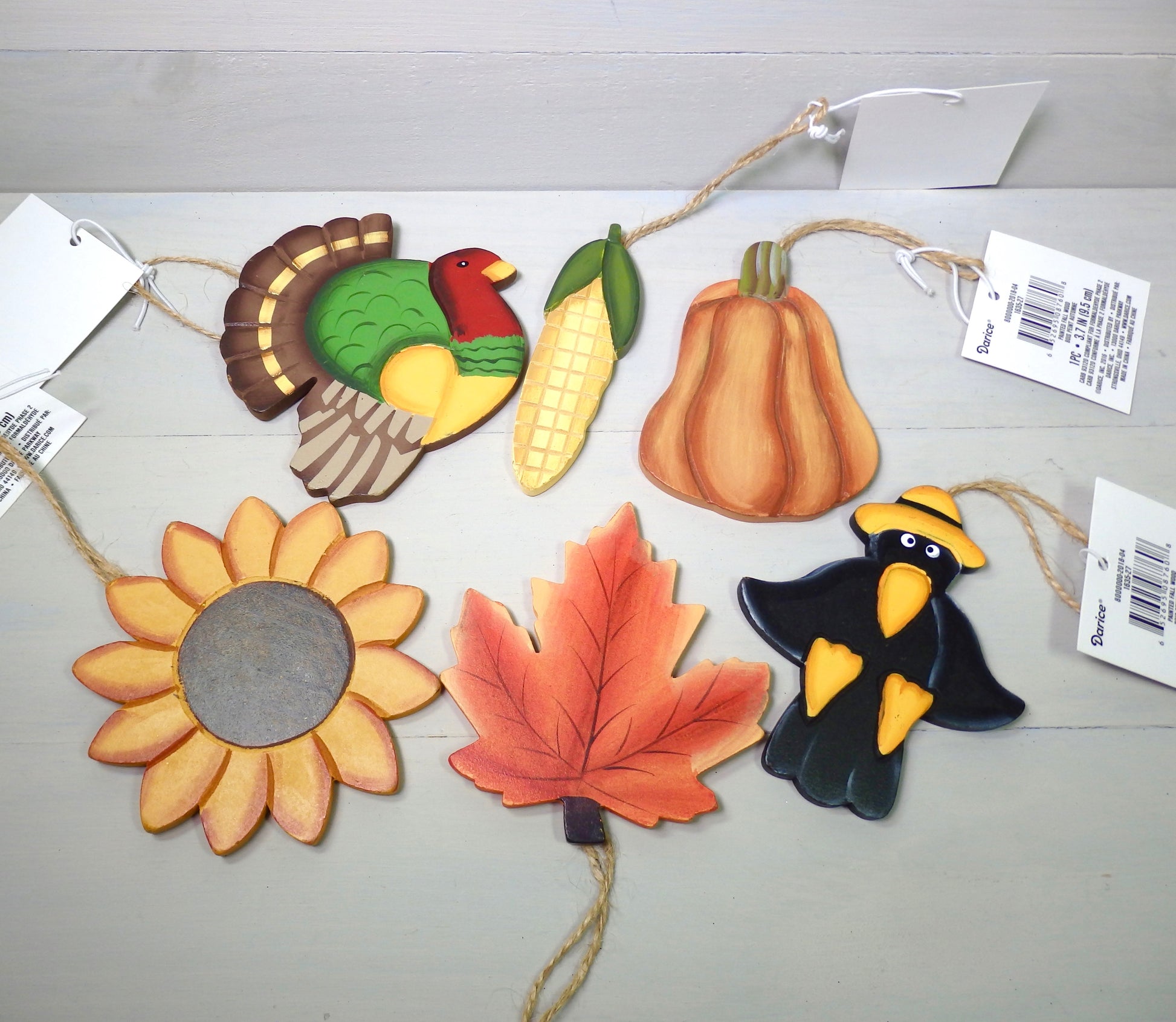 Darice Painted Wood Fall Ornament Set of 6-Ornament-Oakview Collectibles
