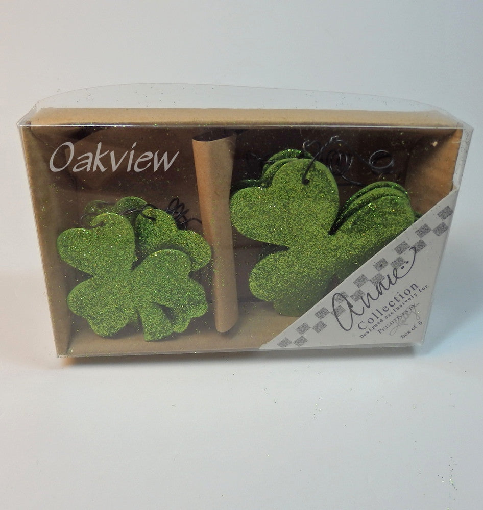 PBK Green Glitter Shamrock Ornaments Boxed Set of 6-Ornament-Oakview Collectibles