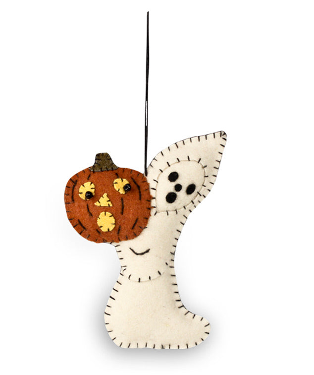 Bethany Lowe Ghost With Pumpkin Fabric Ornament-Ornament-Oakview Collectibles