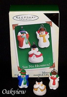 Hallmark 2005 See No Humbug! Snowmen Colorway 3Pc Set - Miniature-Ornament-Oakview Collectibles