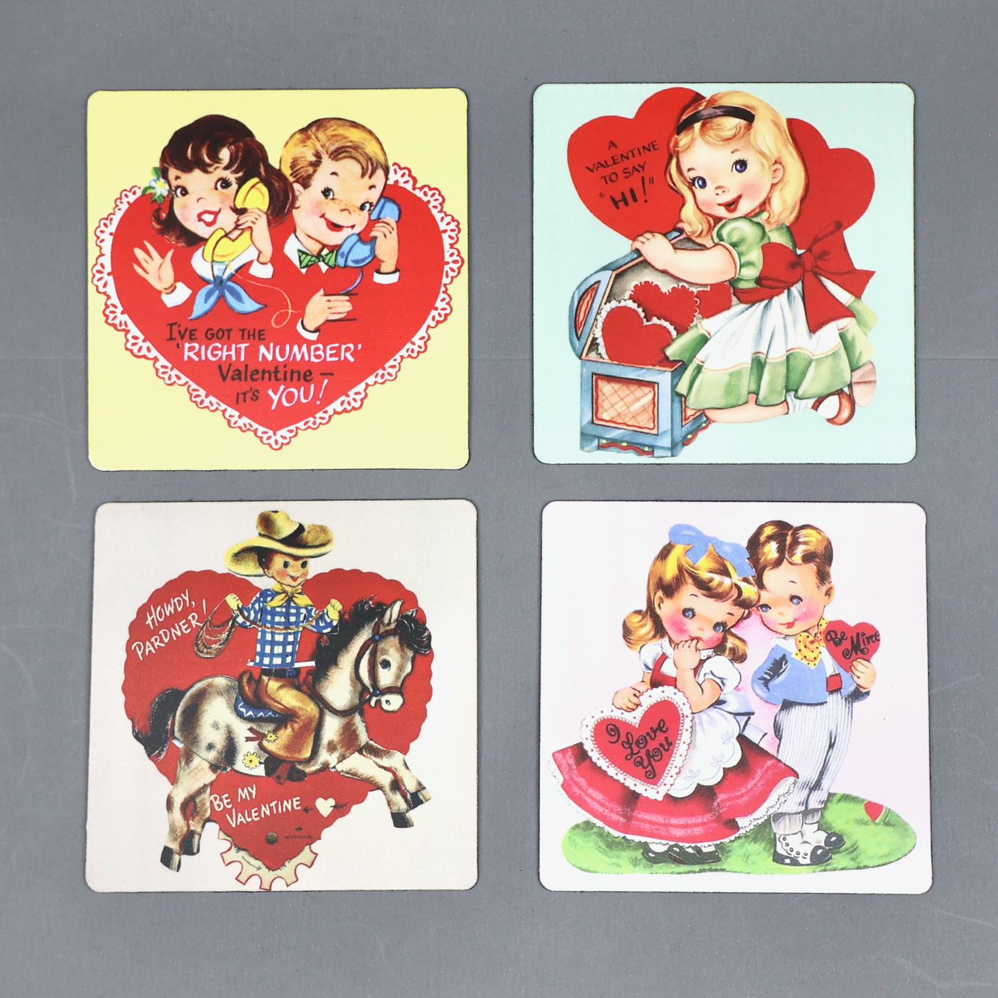 Valentines Day Vintage Style Children 3x3 Magnet Set of 4-Magnet-Oakview Collectibles