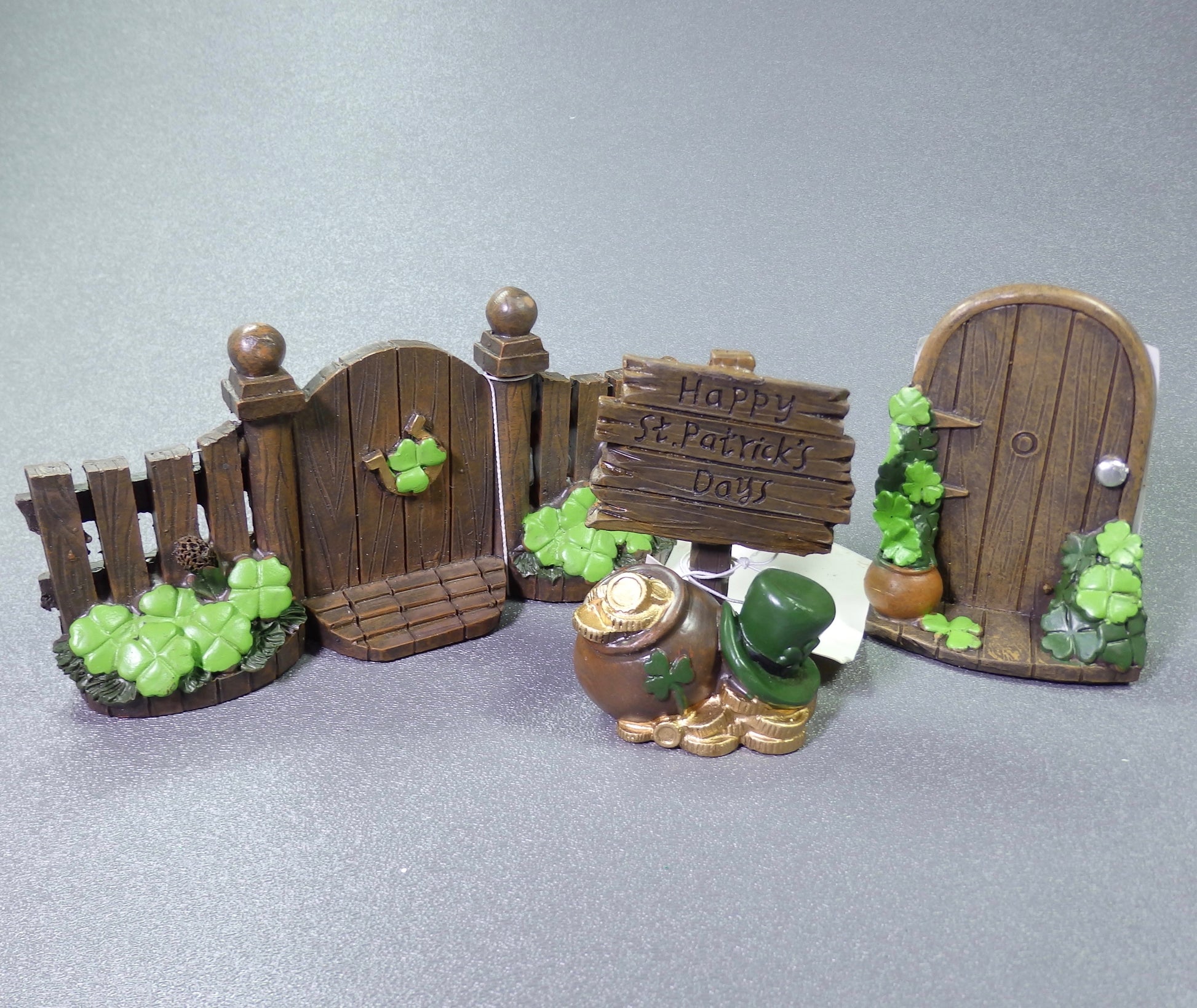 Miniature Fairy Garden St Patricks Day Gate Sign Door Set of 3-Fairy Garden-Oakview Collectibles