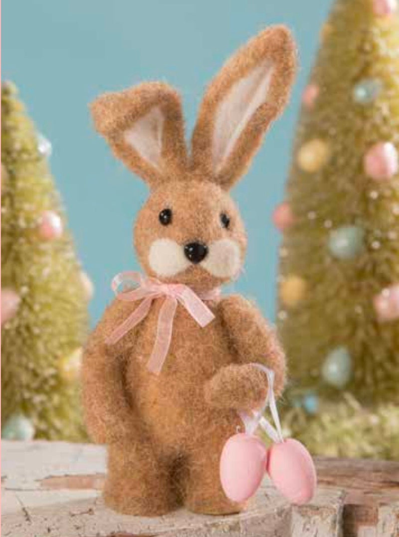 Bethany Lowe Little Miss Brown Bunny with Eggs Felted Wool-Figurine-Oakview Collectibles