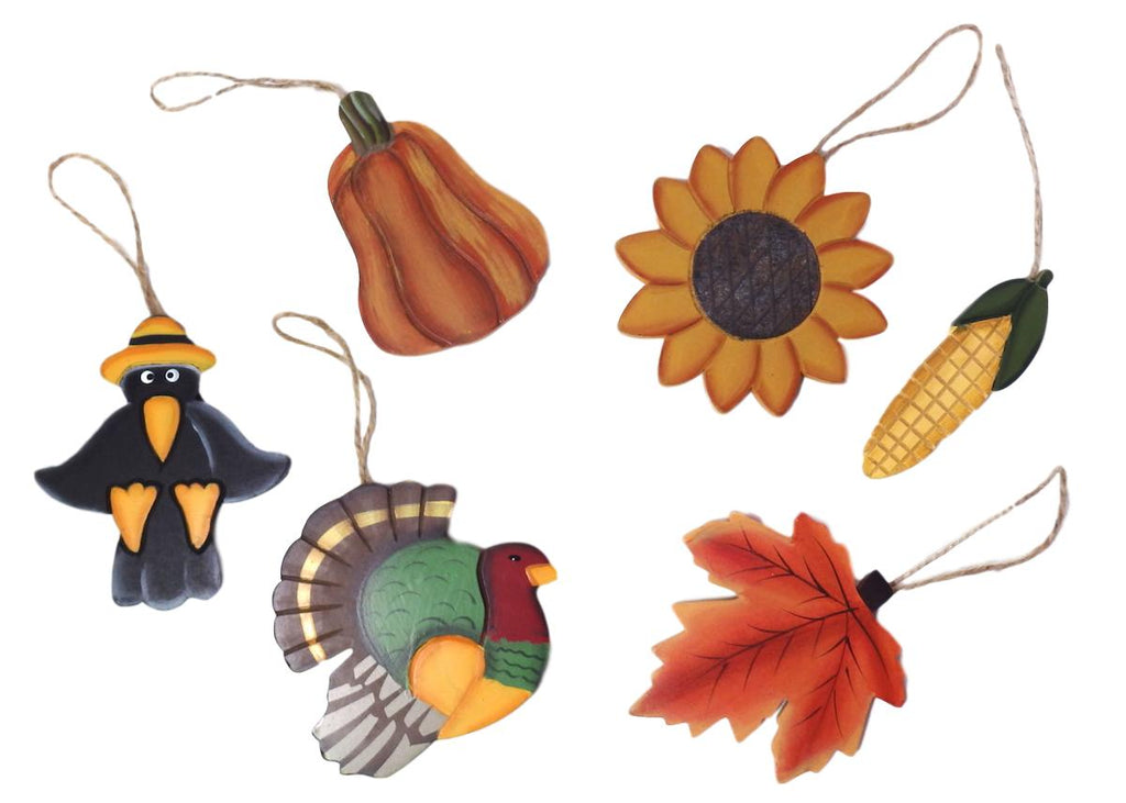 Darice Painted Wood Fall Ornament Set of 6-Ornament-Oakview Collectibles
