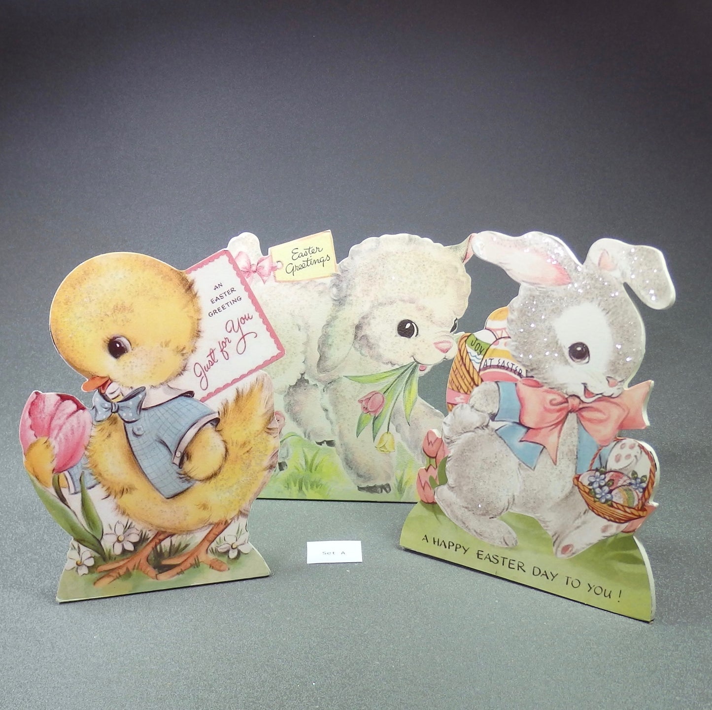 Bethany Lowe Easter Bunny Lamb Chick Sweet Pastel Dummy Board Set/3-Oakview Collectibles