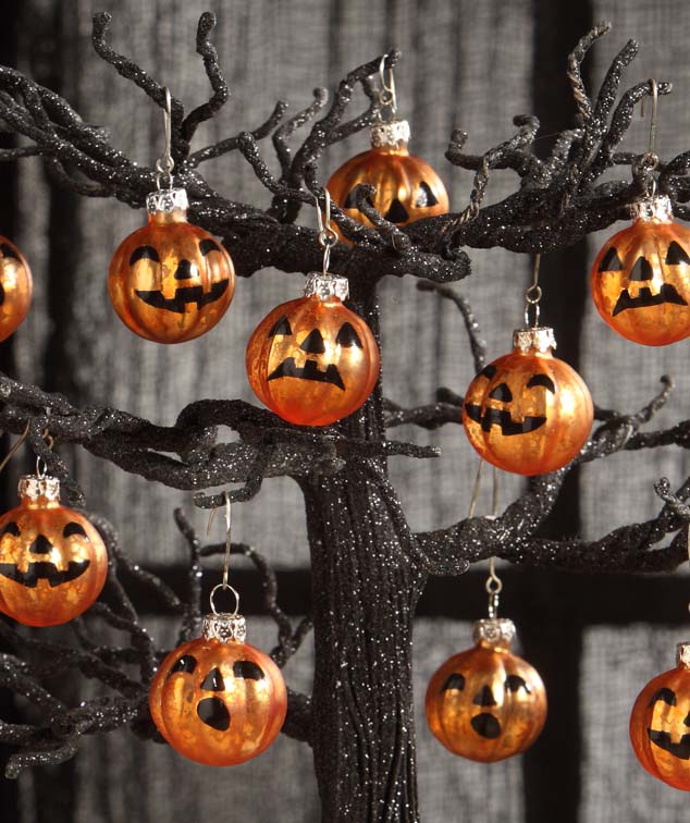 Bethany Lowe Jack O Lantern Pumpkin Glass Ornaments Set of 6 - Halloween-Ornament-Oakview Collectibles