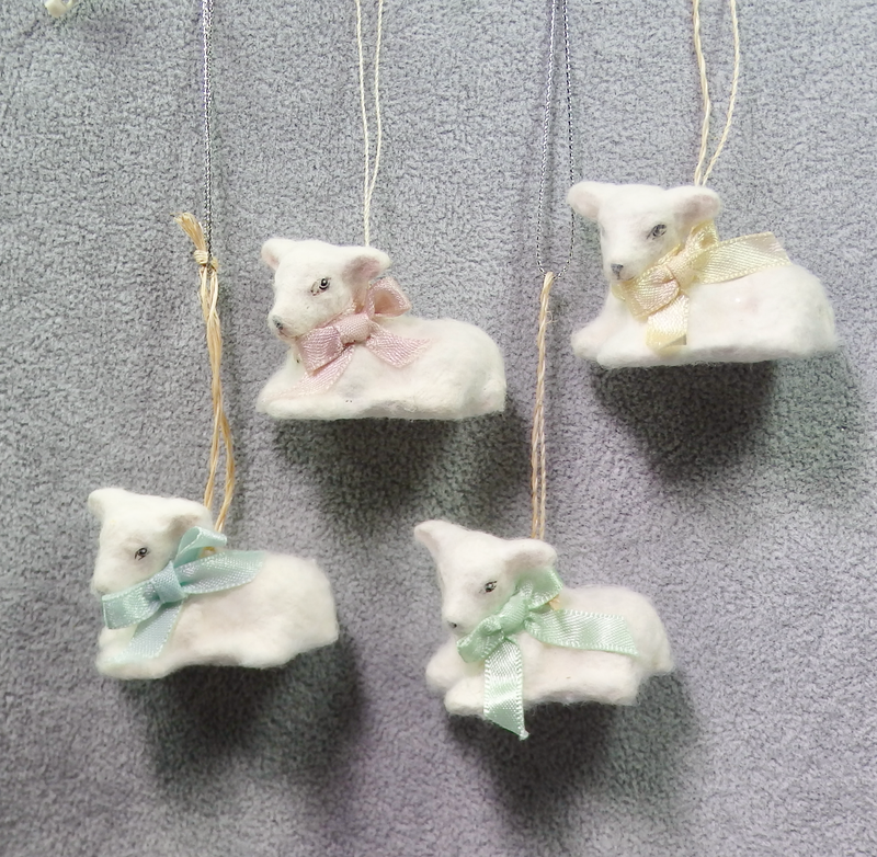 Bethany Lowe Pastel Fuzzy Lamb Ornament Set of 4-Ornament-Oakview Collectibles